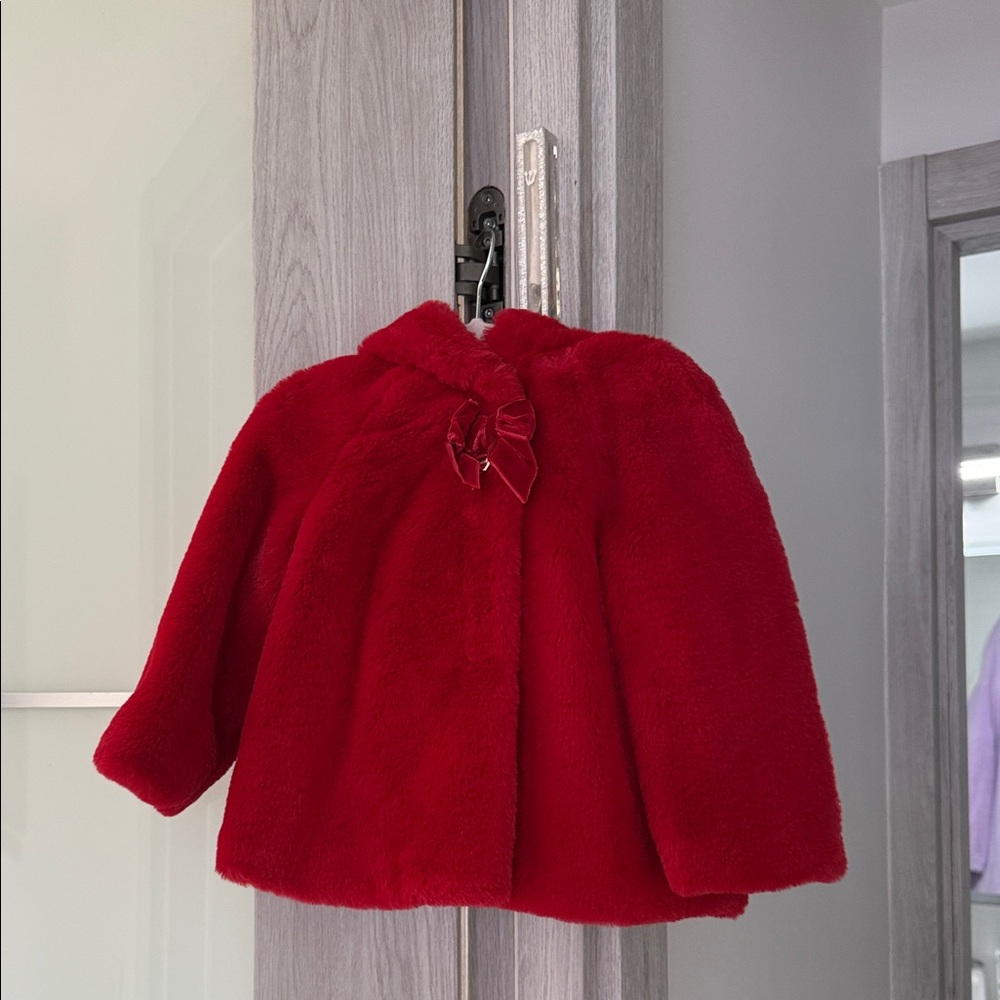 Mayoral Red Faux Fur Cape with Bow Accent